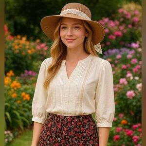 NWT Cruel Denim Cream Pintuck Lace Blouse – Size M – 100% Cotton - Cottagecore